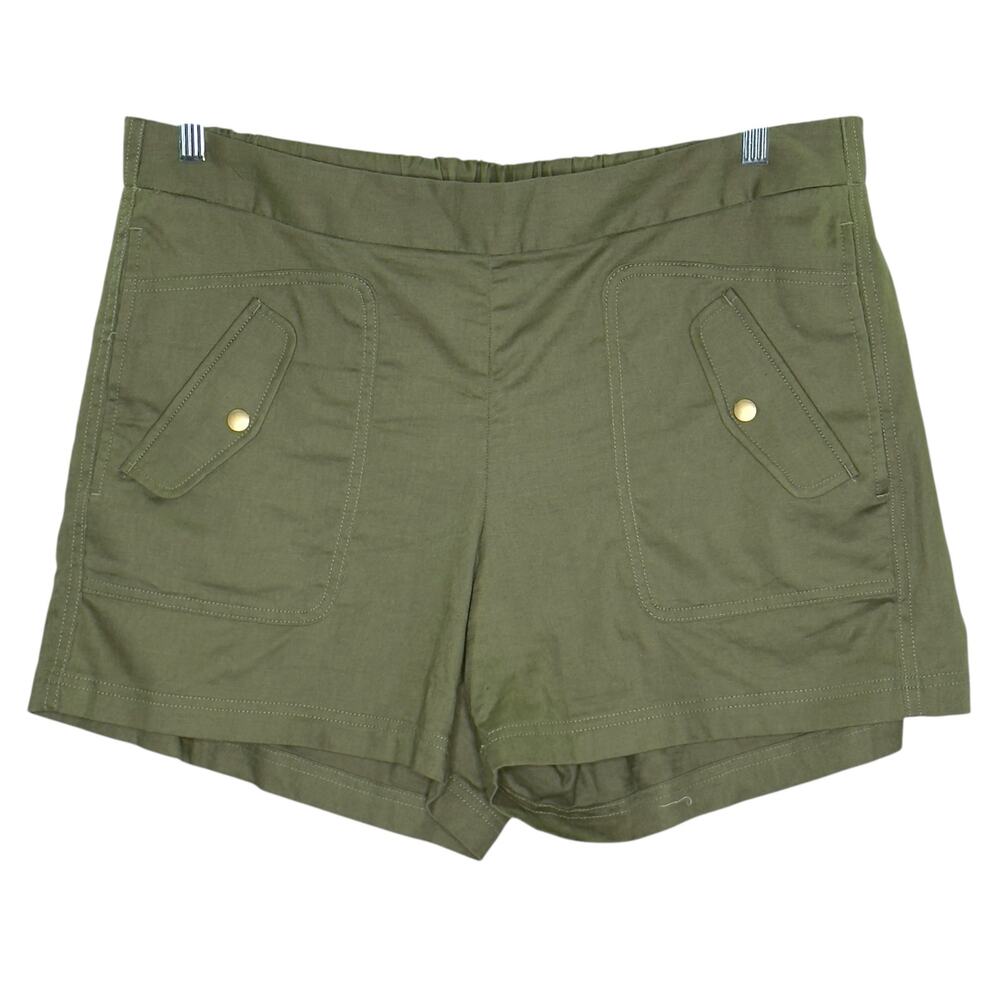Banana Republic XL High Rise Cargo Utility Shorts Olive Green Linen Cotton Blend